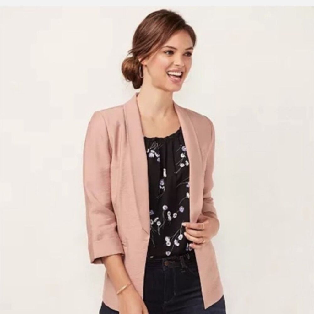 LC Lauren Conrad Relaxed Open Front Blazer Blush Pink Mauve Sz. L